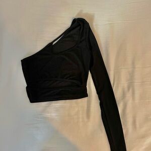 asymmetrical black long sleeve top